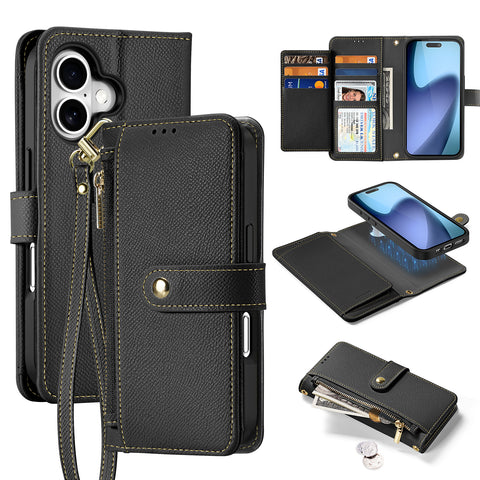 iPhone 17 PU Leather Flip Wallet Case with Card Slots & Detachable Cover