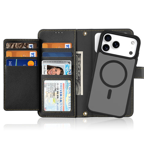iPhone 17 Pro Max PU Leather Wallet Case with Zip & Magnetic Cover