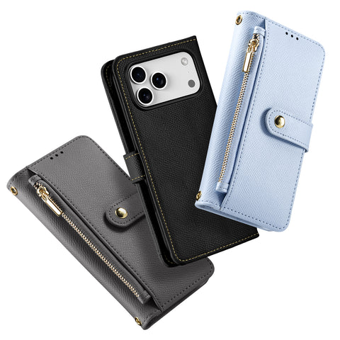 iPhone 17 Pro Max PU Leather Wallet Case with Zip & Magnetic Cover