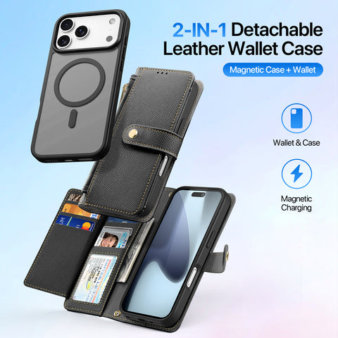 iPhone 17 Pro Max PU Leather Wallet Case with Zip & Magnetic Cover