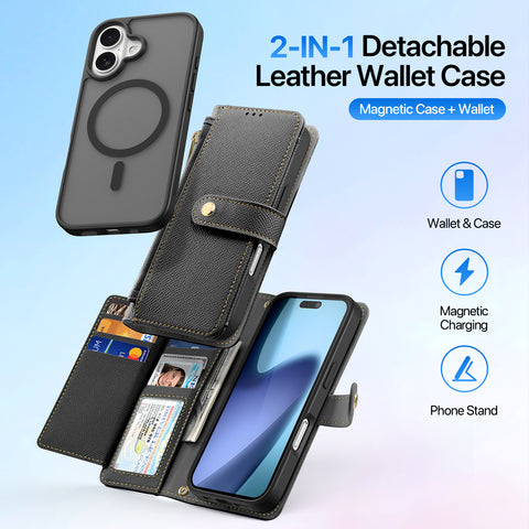 iPhone 17 PU Leather Flip Wallet Case with Card Slots & Detachable Cover