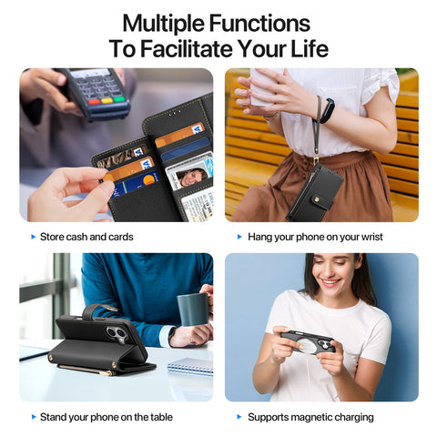 iPhone 17 PU Leather Flip Wallet Case with Card Slots & Detachable Cover