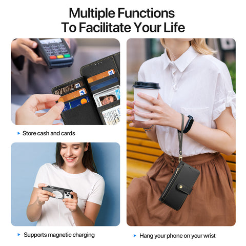 iPhone 17 Pro PU Leather Phone Wallet with Lanyard & Card Holder