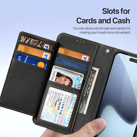 iPhone 17 Pro Max PU Leather Wallet Case with Zip & Magnetic Cover