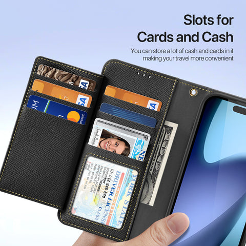 iPhone 17 PU Leather Flip Wallet Case with Card Slots & Detachable Cover