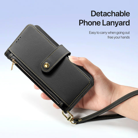 iPhone 17 Pro PU Leather Phone Wallet with Lanyard & Card Holder