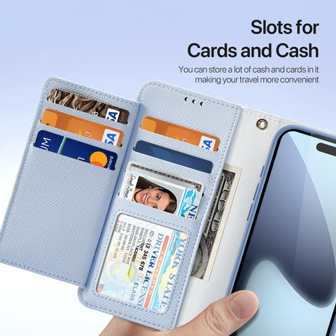 iPhone 17 Pro Purple PU Leather Phone Wallet with Lanyard & Card Holder