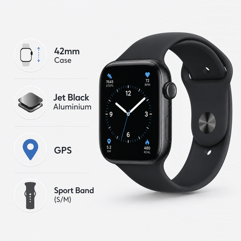 Apple Watch Series 11 42mm - Jet Black Aluminium Case GPS Sport Band (S/M)