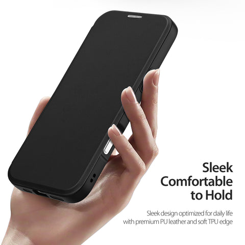 iPhone 17 Black PU Leather Wallet Case with MagSafe & TPU Frame