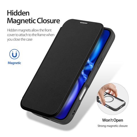 iPhone 17 Pro Max Black PU Leather Wallet Case with MagSafe & Card Holder