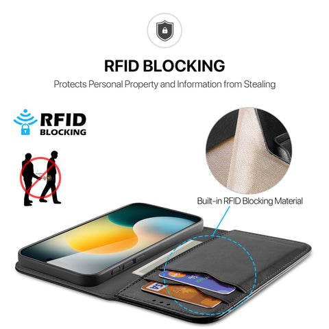 iPhone 17 Pro Max PU Leather Wallet Case with RFID Blocking & Stand