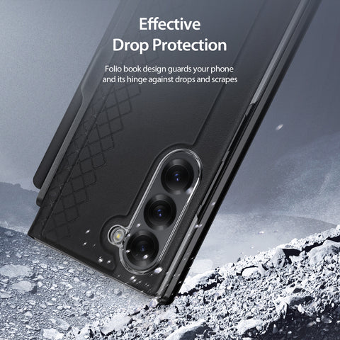 Protective leather case for Samsung Galaxy Z Fold 6 with raised edges