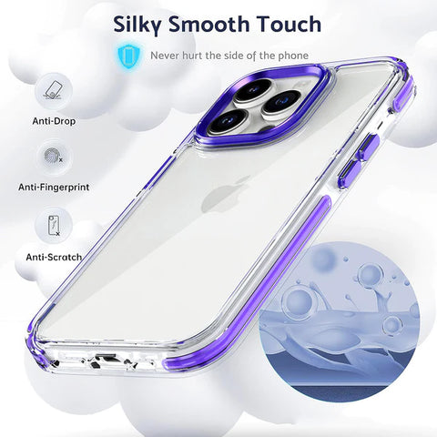 Slim iPhone 15 Pro Max case with raised edges for screen and camera protection.