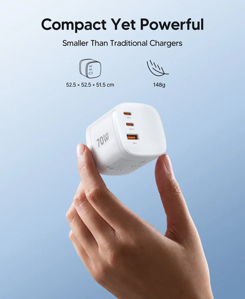 CHOETECH 70W GaN Universal Travel Adapter – 3-Port Fast Charger