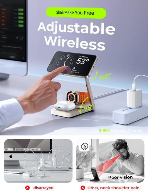 Wireless fast charging station with sleek design.