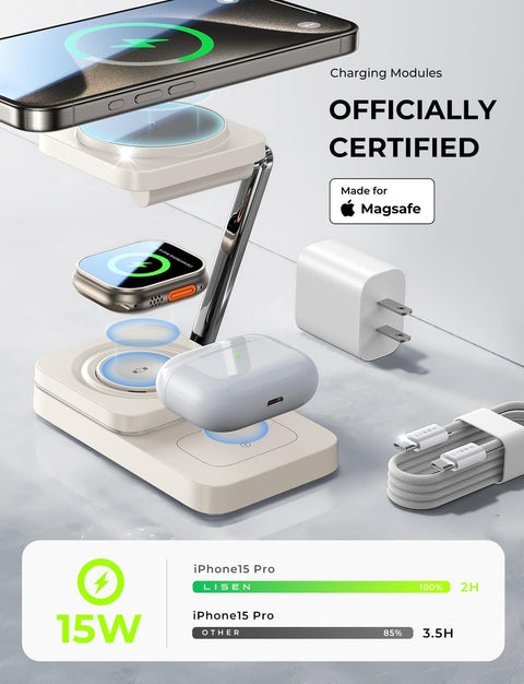 Compact folding charging station for travel.