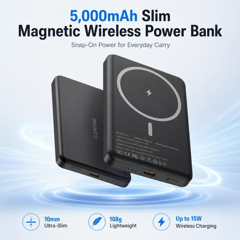 5000mAh Magnetic Wireless Power Bank, Ultra-Slim Portable Charger for Everyday Travel