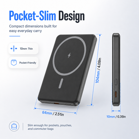 5000mAh Magnetic Wireless Power Bank, Ultra-Slim Portable Charger for Everyday Travel