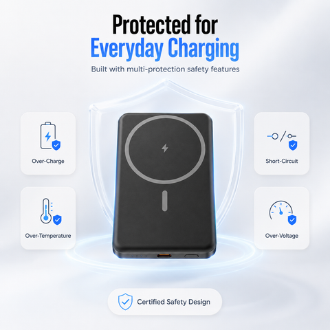5000mAh Magnetic Wireless Power Bank, Ultra-Slim Portable Charger for Everyday Travel