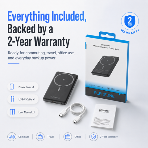 5000mAh Magnetic Wireless Power Bank, Ultra-Slim Portable Charger for Everyday Travel