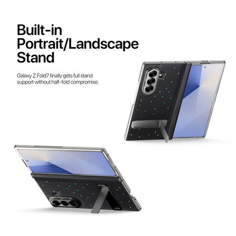 Samsung Galaxy Z Fold7 PU Leather Kickstand Case with Hinge Protection