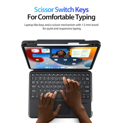 iPad Pro 11 2018-2022 Bluetooth Keyboard Case with Multi-Touch Trackpad & Backlit Keys – Black