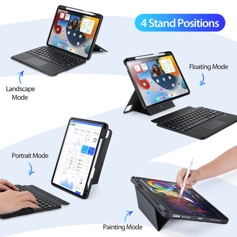 iPad Pro 11 2018-2022 Bluetooth Keyboard Case with Multi-Touch Trackpad & Backlit Keys – Black