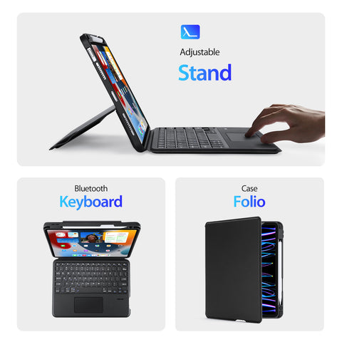 iPad Pro 11 2018-2022 Bluetooth Keyboard Case with Multi-Touch Trackpad & Backlit Keys – Black
