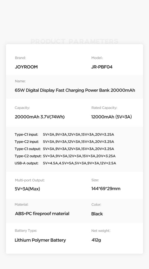 65W Fast Laptop Power Bank with Digital Display 20000mAh