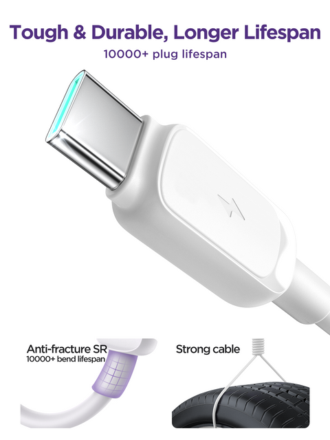 Fast charging USB-A to USB-C cable in white