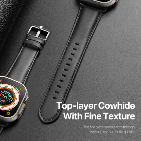 Leather Apple Watch Band with Stainless Steel Buckle - Black