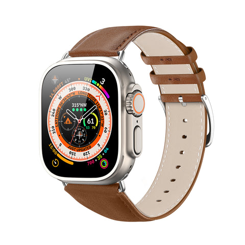 Leather Apple Watch Band with Stainless Steel Buckle - Brown