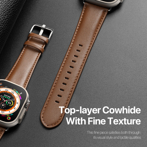 Leather Apple Watch Band with Stainless Steel Buckle - Brown