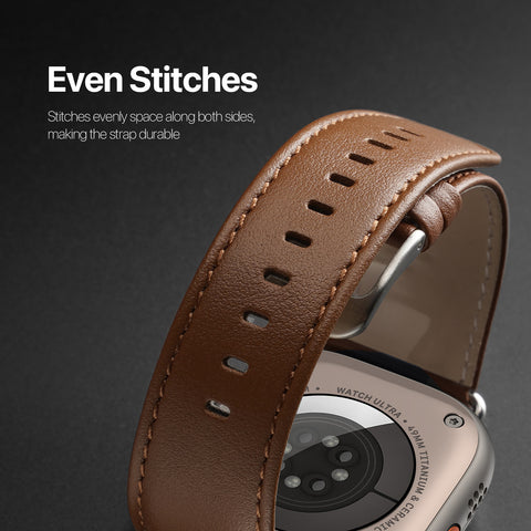 Leather Apple Watch Band with Stainless Steel Buckle - Brown