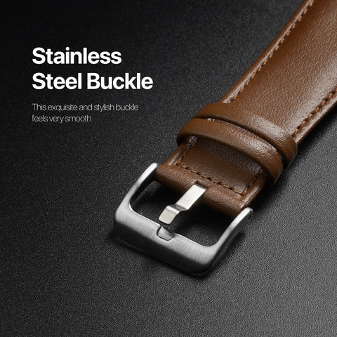 Leather Apple Watch Band with Stainless Steel Buckle - Brown