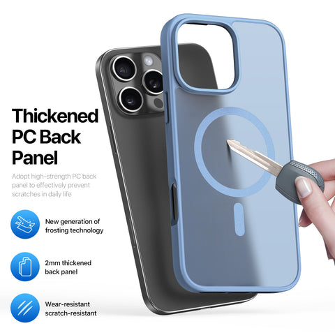 MagSafe-compatible iPhone 16 Pro case in light blue with precise fit.