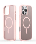 Drop-resistant pink iPhone 16 Pro case with four-corner airbags.