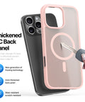 Pink iPhone 16 Pro case featuring precise MagSafe alignment.