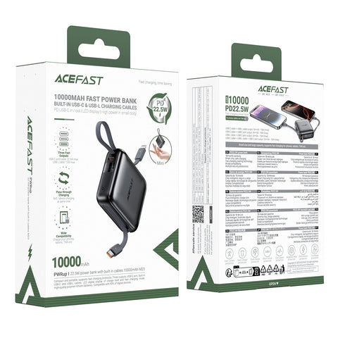 10000mAh Power Bank with Dual Built-in Cables for iPhone, Samsung & More - ACEFAST