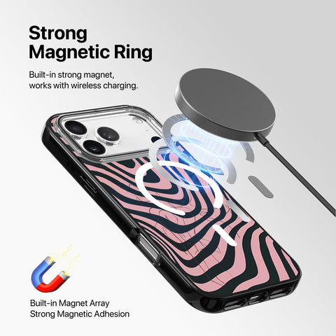 Magnetic Clear Case for iPhone – Pink Ripple Noir