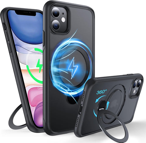 Magnetic iPhone Case - Rotatable Stand Supports Wireless Charging