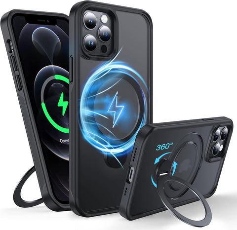 Magnetic iPhone Case - Rotatable Stand Supports Wireless Charging