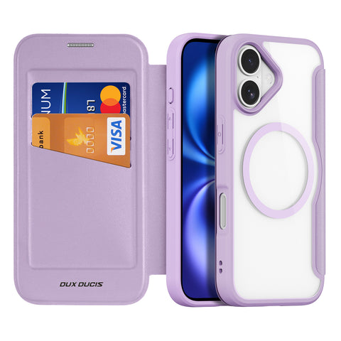 iPhone 17 Purple PU Leather Wallet Case with MagSafe & TPU Frame