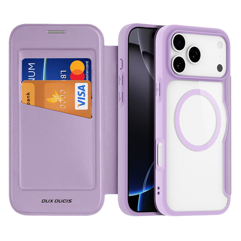 iPhone 17 Pro Purple PU Leather MagSafe Wallet Case with Card Holder