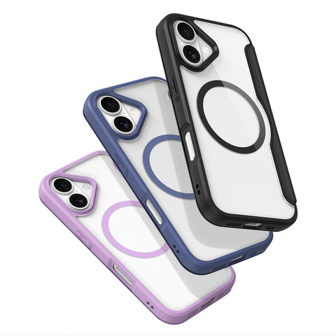 iPhone 17 Purple PU Leather Wallet Case with MagSafe & TPU Frame