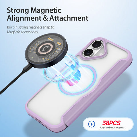 iPhone 17 Purple PU Leather Wallet Case with MagSafe & TPU Frame