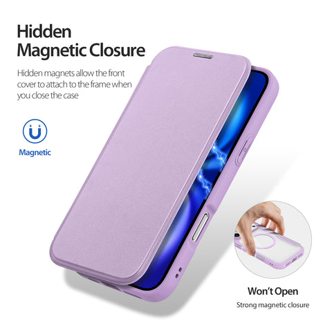 iPhone 17 Pro Purple PU Leather MagSafe Wallet Case with Card Holder