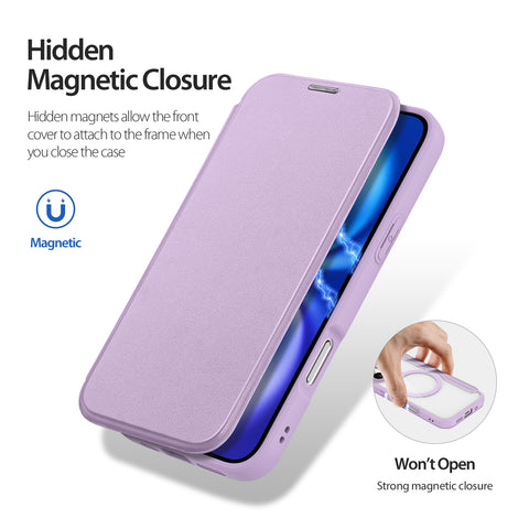 iPhone 17 Purple PU Leather Wallet Case with MagSafe & TPU Frame