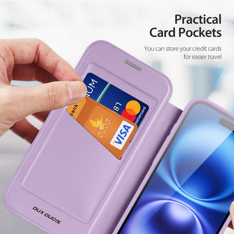 iPhone 17 Purple PU Leather Wallet Case with MagSafe & TPU Frame