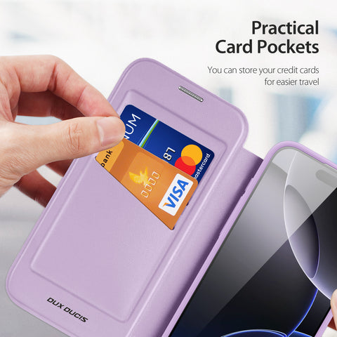 iPhone 17 Pro Purple PU Leather MagSafe Wallet Case with Card Holder